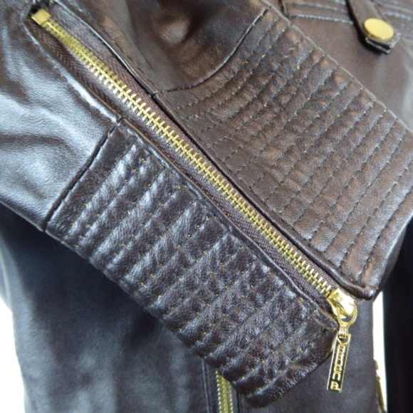 ARDEN B BROWN LEATHER ZIP MOTO lamb LEATHER JACKET S New - Picture 2 of 8